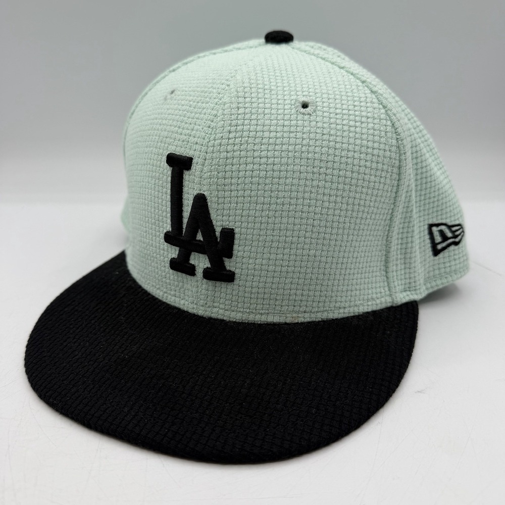 New Era 59Fifty Los Angeles Dodgers Hat Cap 7 1/4 Mint Black Thermal Knit Fitted